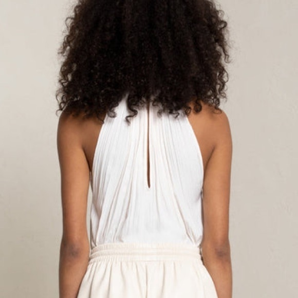 A.L.C. Glace Cream Pleated Halter Neck Keyhole Back Spring 2022 Rio Top EUC 00 - Picture 3 of 11